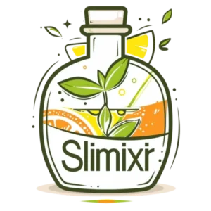 Logo of Slimixir showing a detox drink bottle with leaves and citrus slices inside