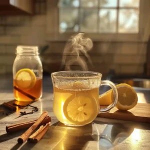 Adding cinnamon and turmeric into the mug with warm honey water