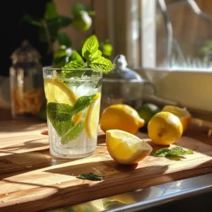 Adding lemon slice and mint leaves to the salt and ice drink for variation