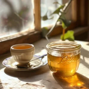 Crushed mixed nuts being placed in a glass jar for the honey trick