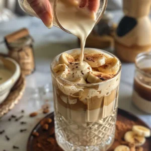 Fresh espresso shot poured into a cup before adding banana mixture