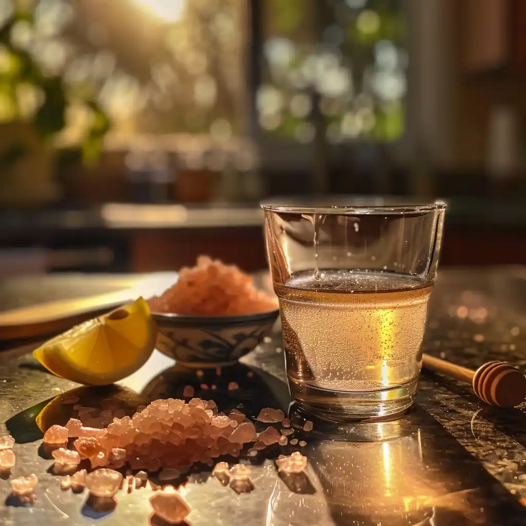 Pouring one teaspoon of pre-mixed sole solution into a glass of warm water