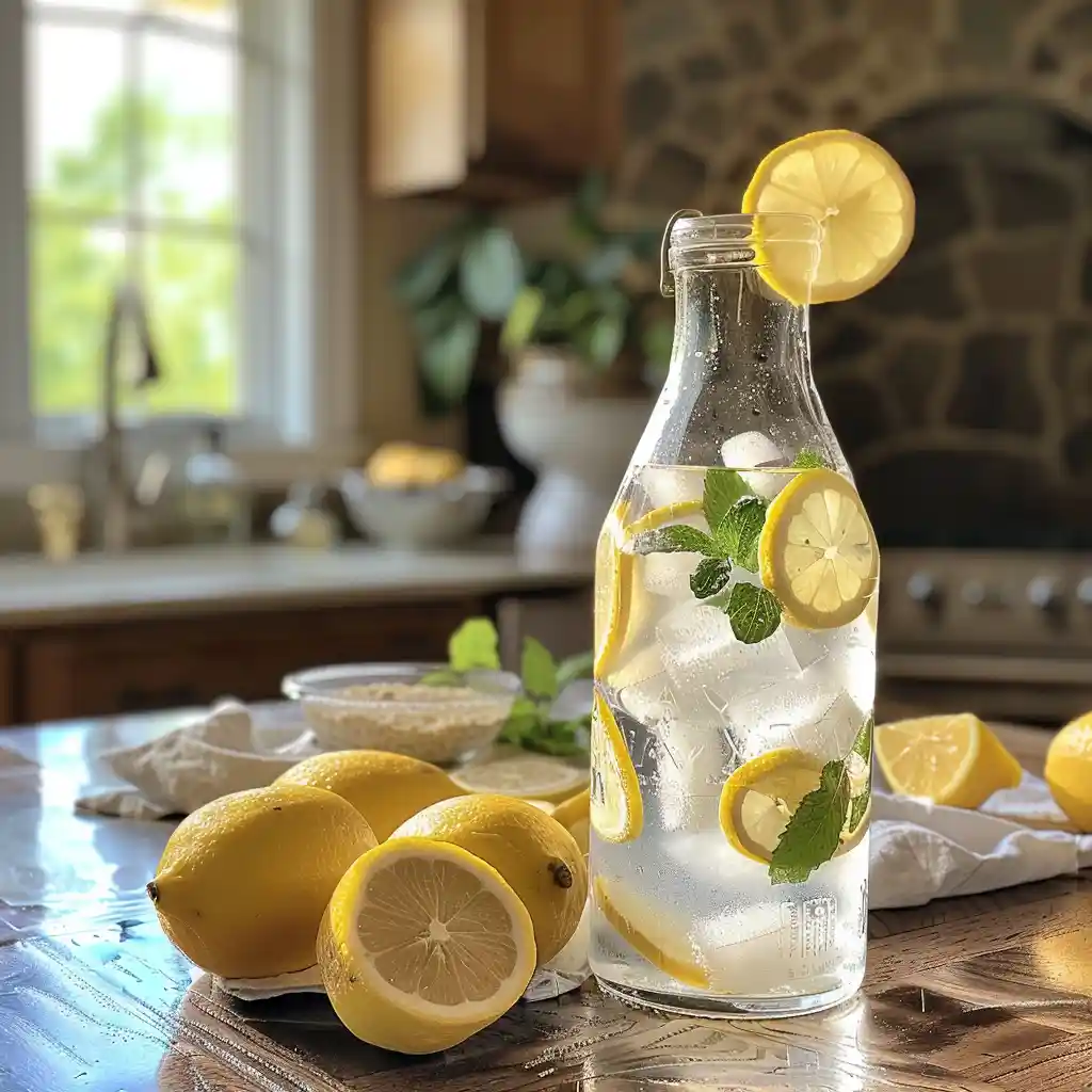 Preparation step 1—fresh lemon being squeezed over a glass of ice water