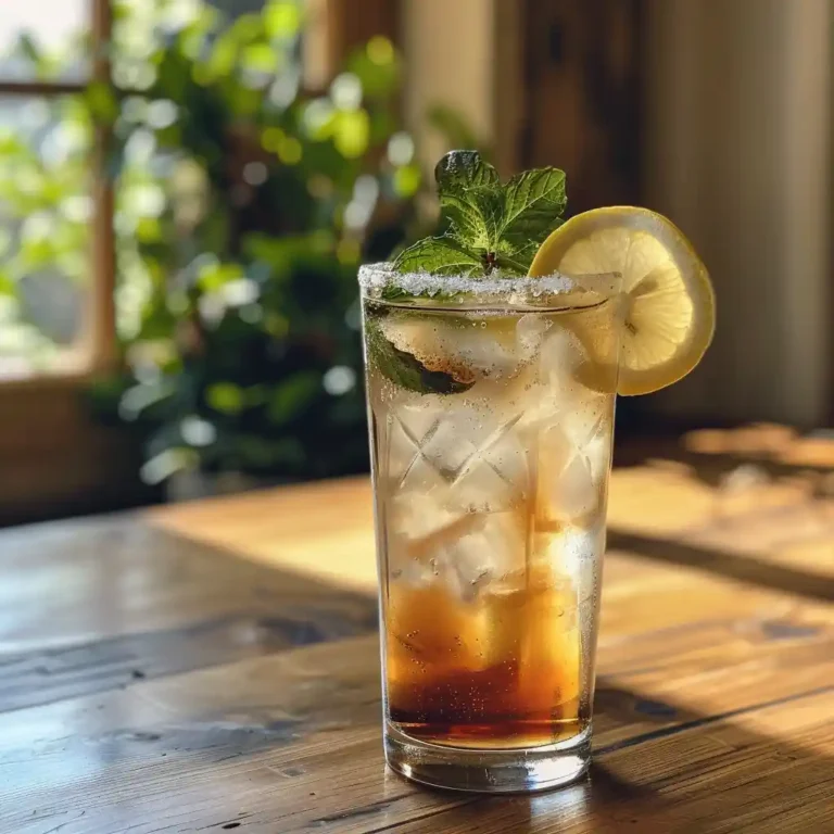 Salt and ice trick drink with lemon slice and mint on a cozy breakfast table