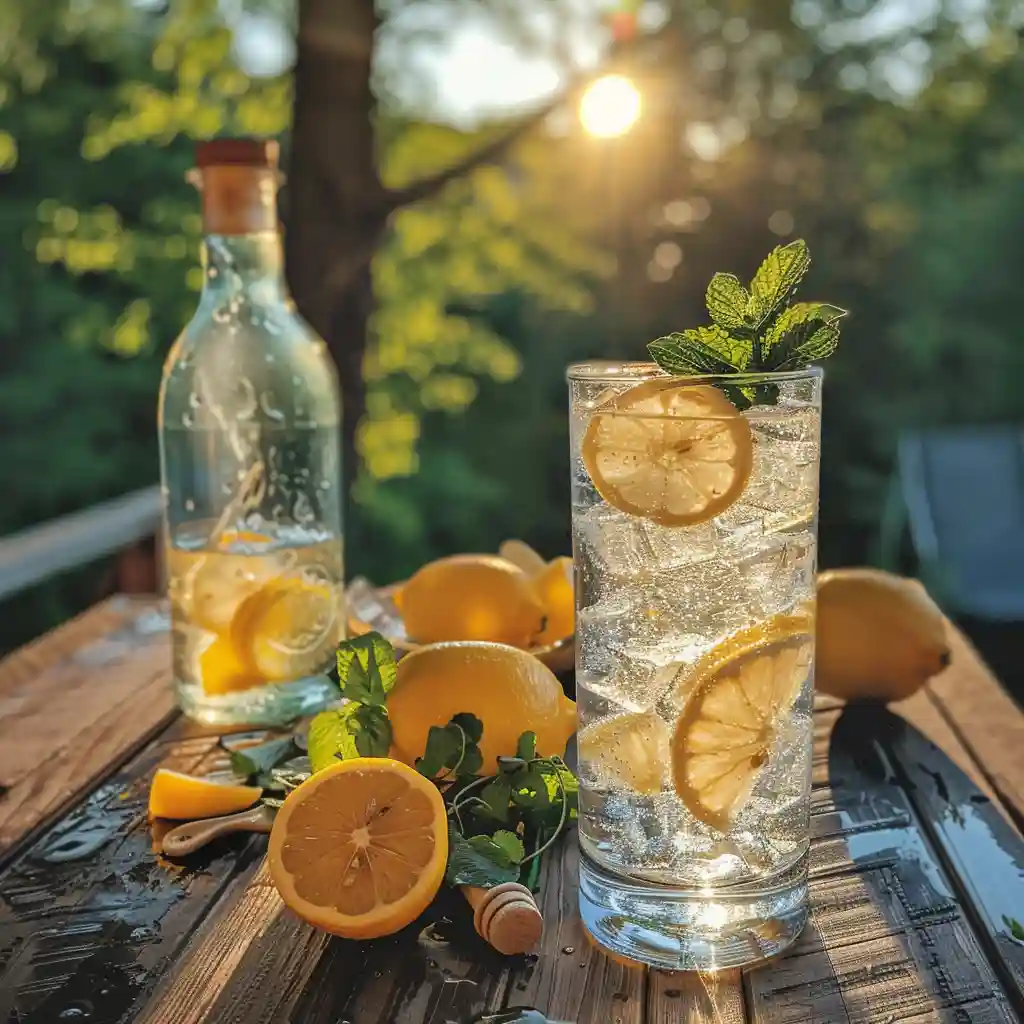 Serving suggestion for ice water hack recipe beside a simple breakfast