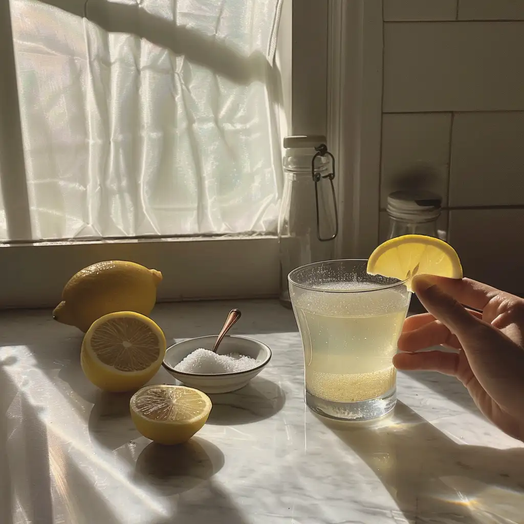 Stirring salted water with a teaspoon until crystals dissolve — preparation step two