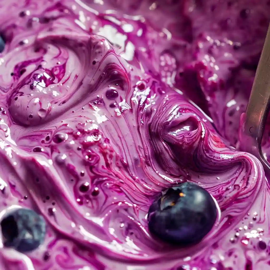 Close-up texture of the purple peel showing glossy swirls and berry skins