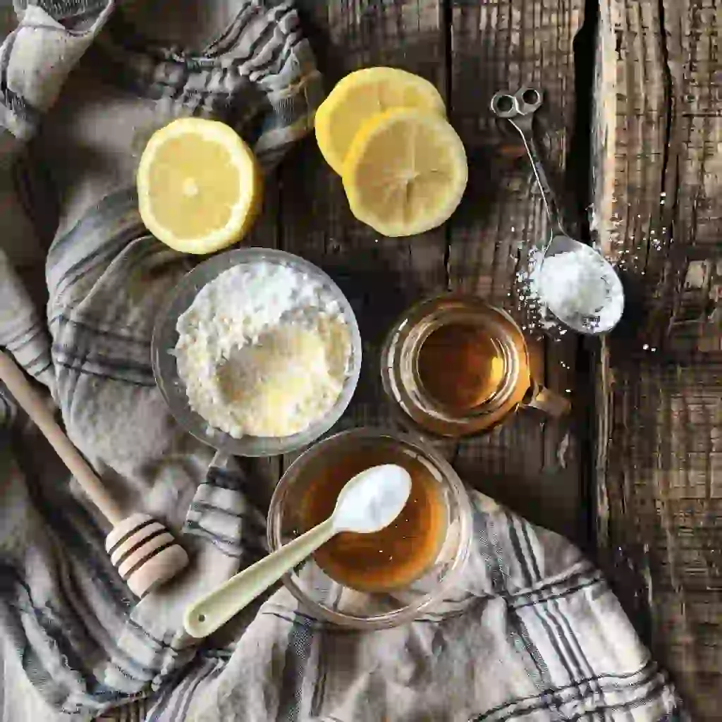 gelatin weight loss does it work_Flat lay of gelatin powder, tea, lemon, and honey arranged for a weight loss drink