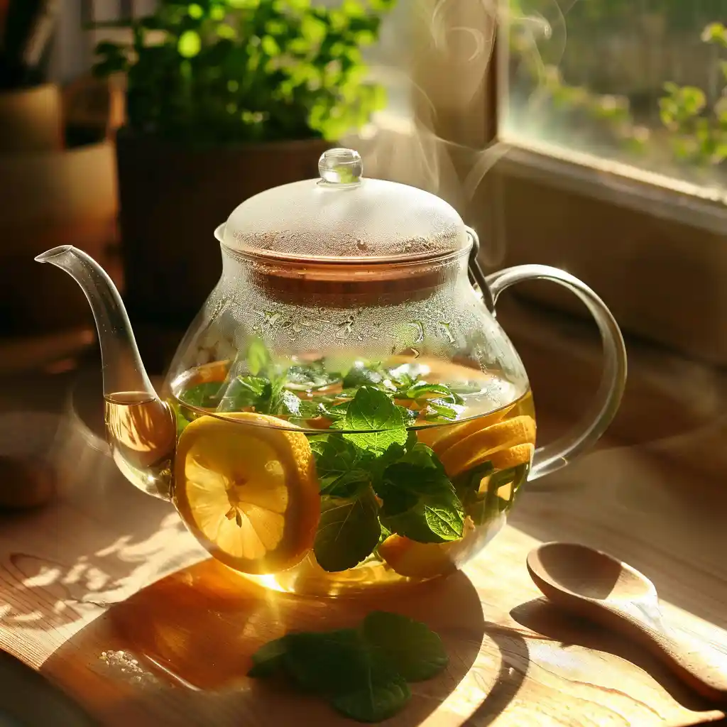 lemon balm weight loss drink recipe - , sliced lemons, ACV, and water arranged neatly on linen