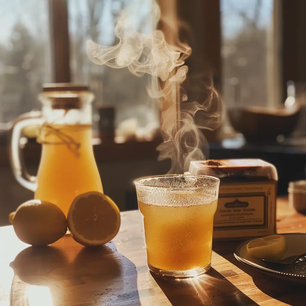 Fresh lemon being squeezed into the baking soda drink