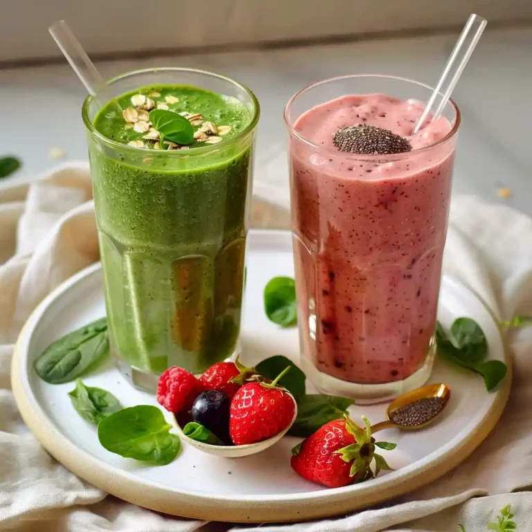Healthy weight loss smoothies served as a simple balanced breakfast with toppings