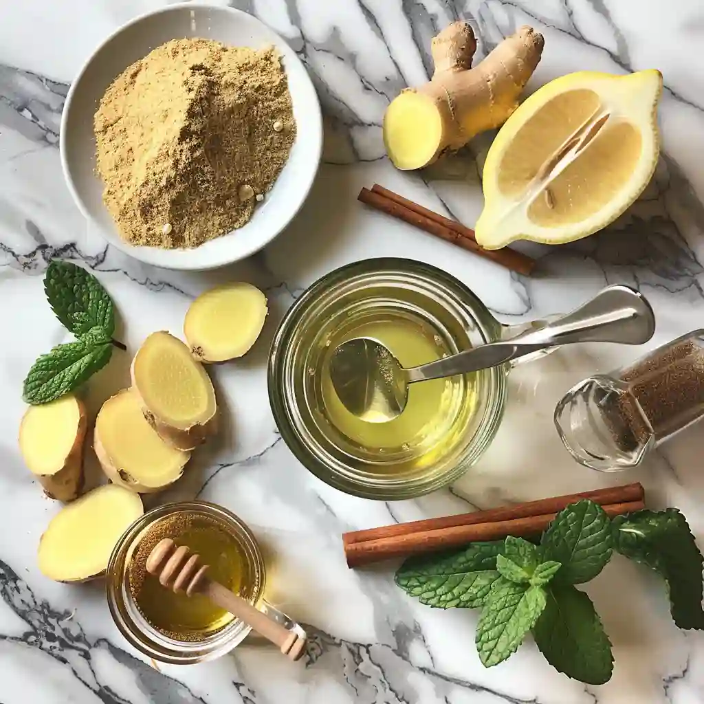 gelatin powder for weight loss_Ingredients for a nighttime gelatin weight loss drink laid out on a kitchen counter