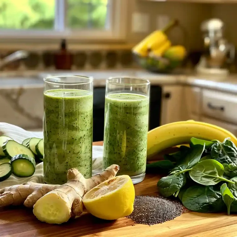 Refreshing cucumber weight loss drink and green smoothie lineup in clear glasses on a wooden counter