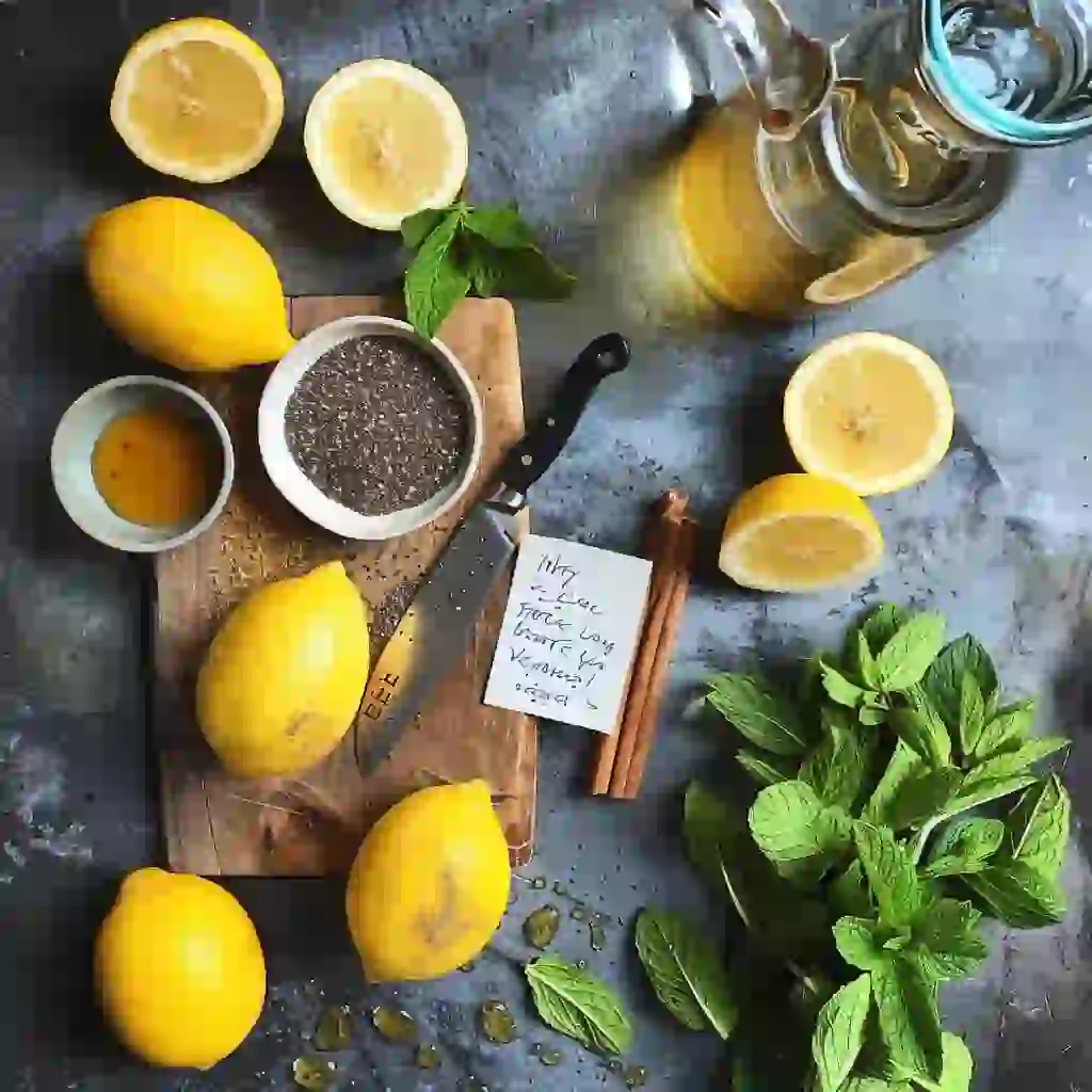 weight loss drink lemon_Squeezing half a lemon into a warm mug of water with a small strainer catching seeds