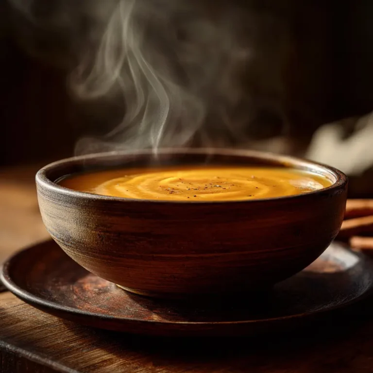 Creamy autumn squash soup inspired by Panera on a rustic table