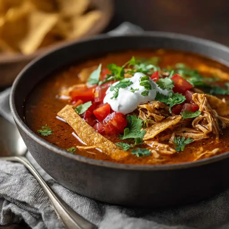 Featured photo of chicken tortilla soup with fire-roasted tomatoes and garnishes