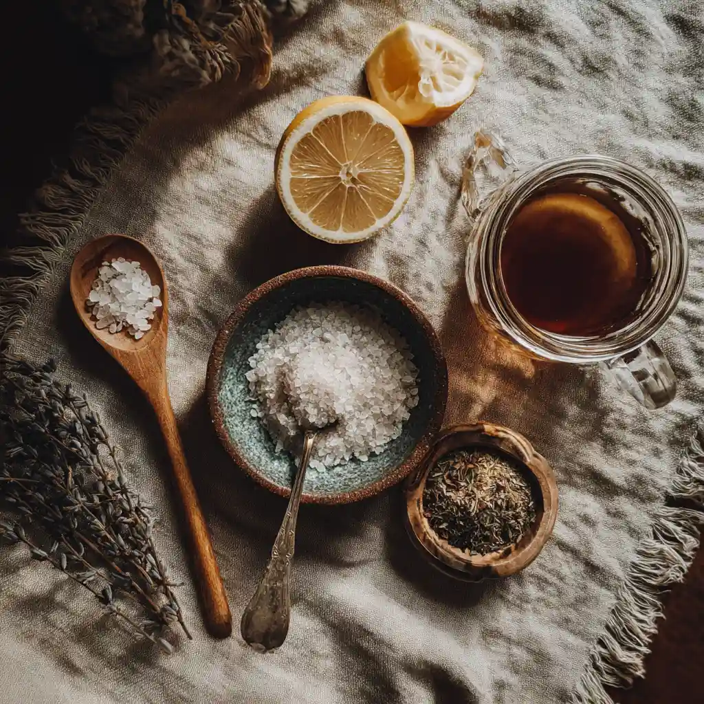 Sprinkling Celtic sea salt into a glass of water with natural sunlight