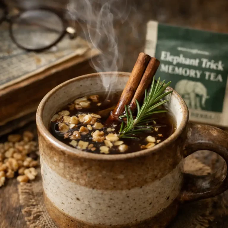 Steaming herbal tea with cinnamon and rosemary for memory focus