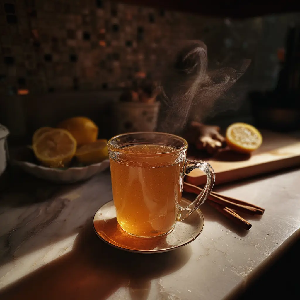 before sleep drink hot water_Turmeric and honey bedtime drink in glass mug