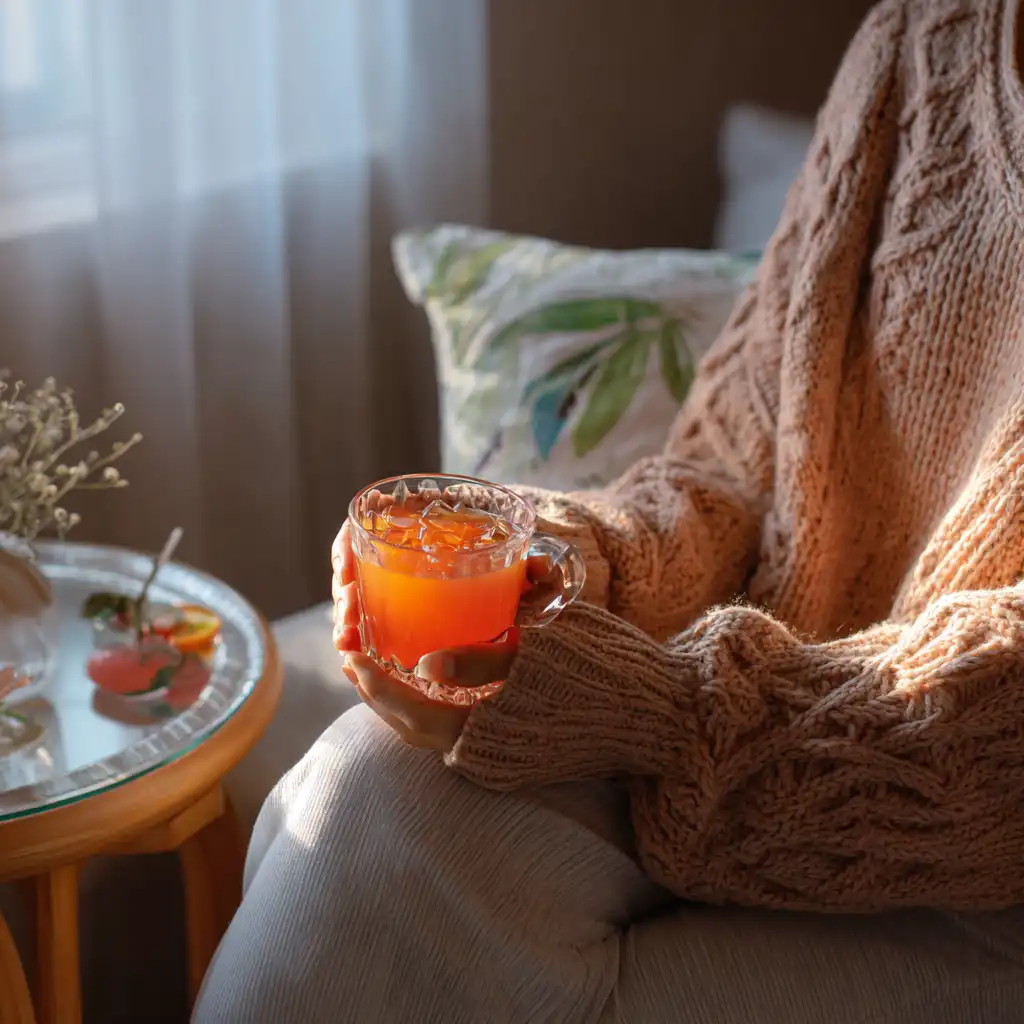 Warm lemon gelatin weight loss drink in a clear mug