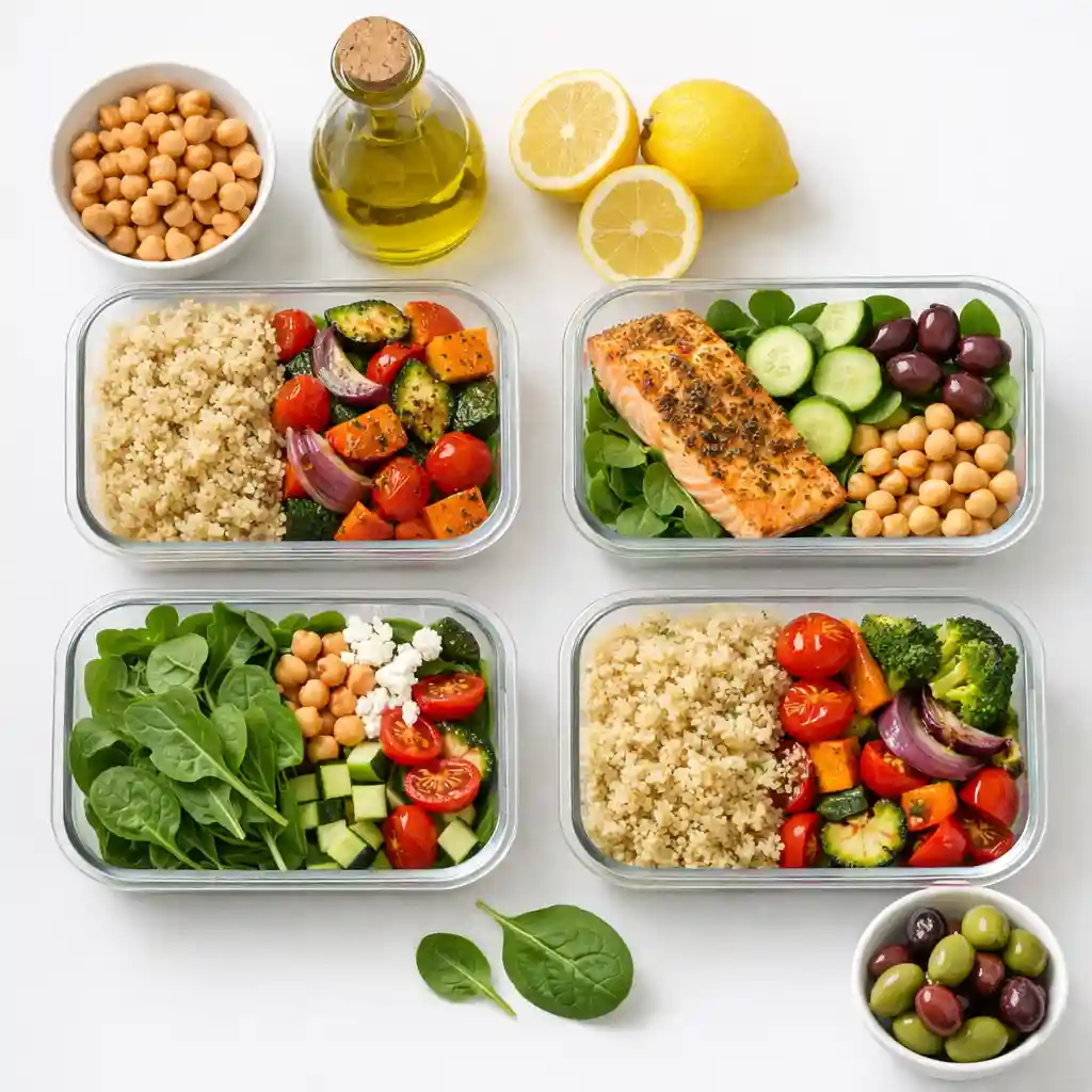 Mediterranean breakfast with Greek yogurt, berries, nuts and avocado toast