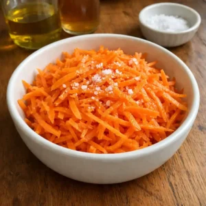 Raw carrot salad hormone balance bowl with olive oil and apple cider vinegar