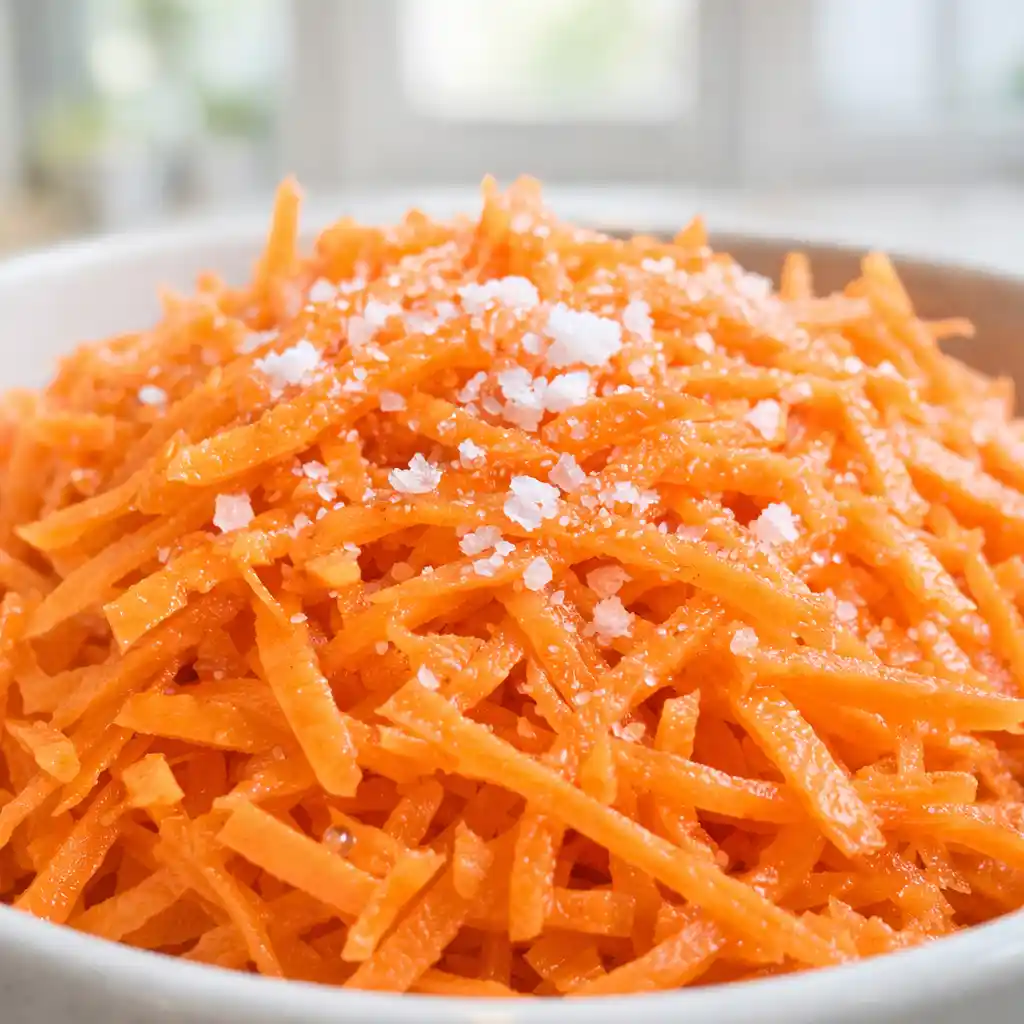 Close-up of shredded raw carrot salad for hormone balance