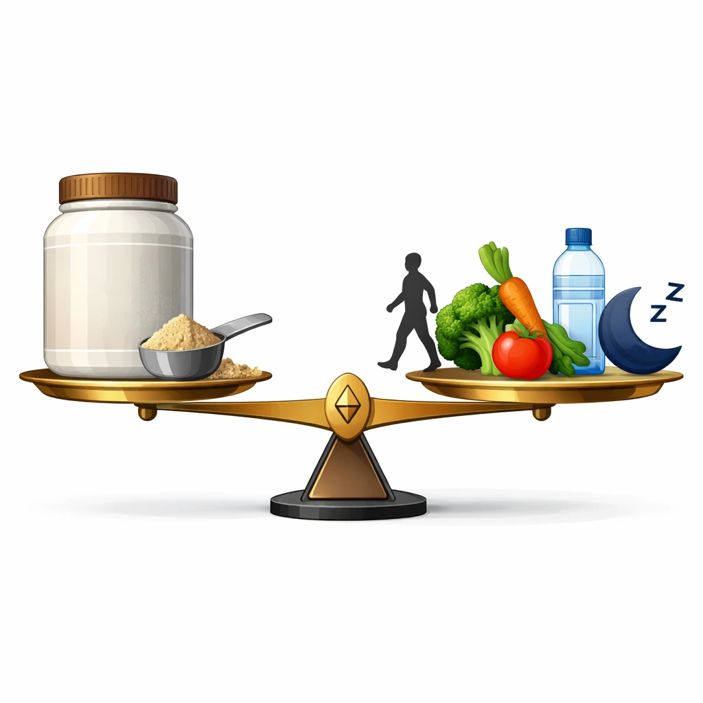 Editorial portrait concept representing realistic weight transformation