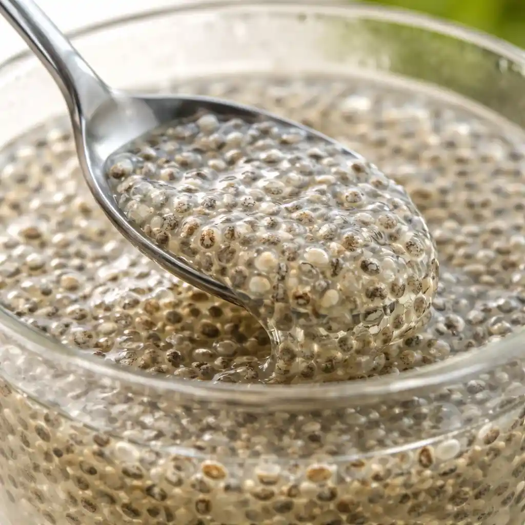 Fresh lemon juice being squeezed into chia fresca drink