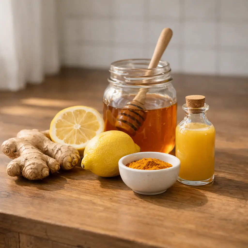 Blending ginger lemon wellness shot mixture