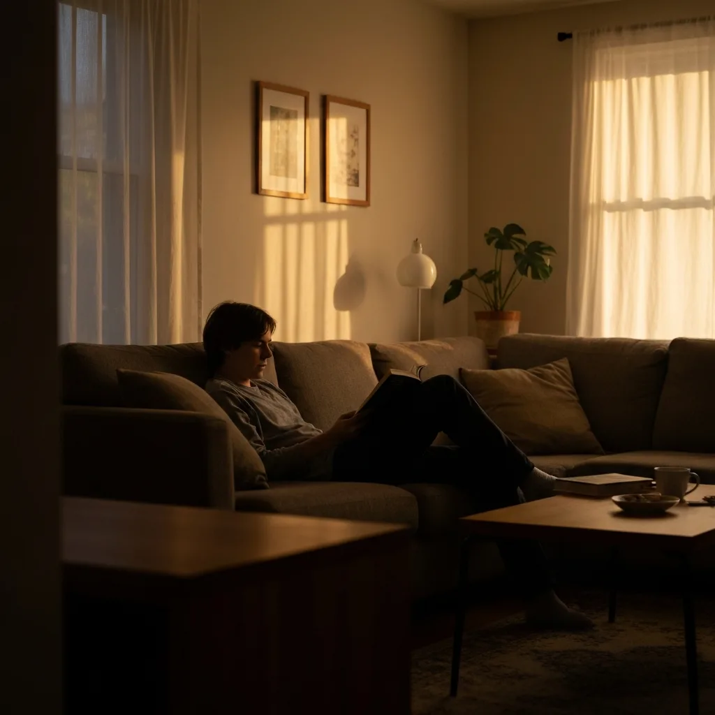 Person relaxing with a warm mug of lemon water in a living room can you have lemon water while fasting