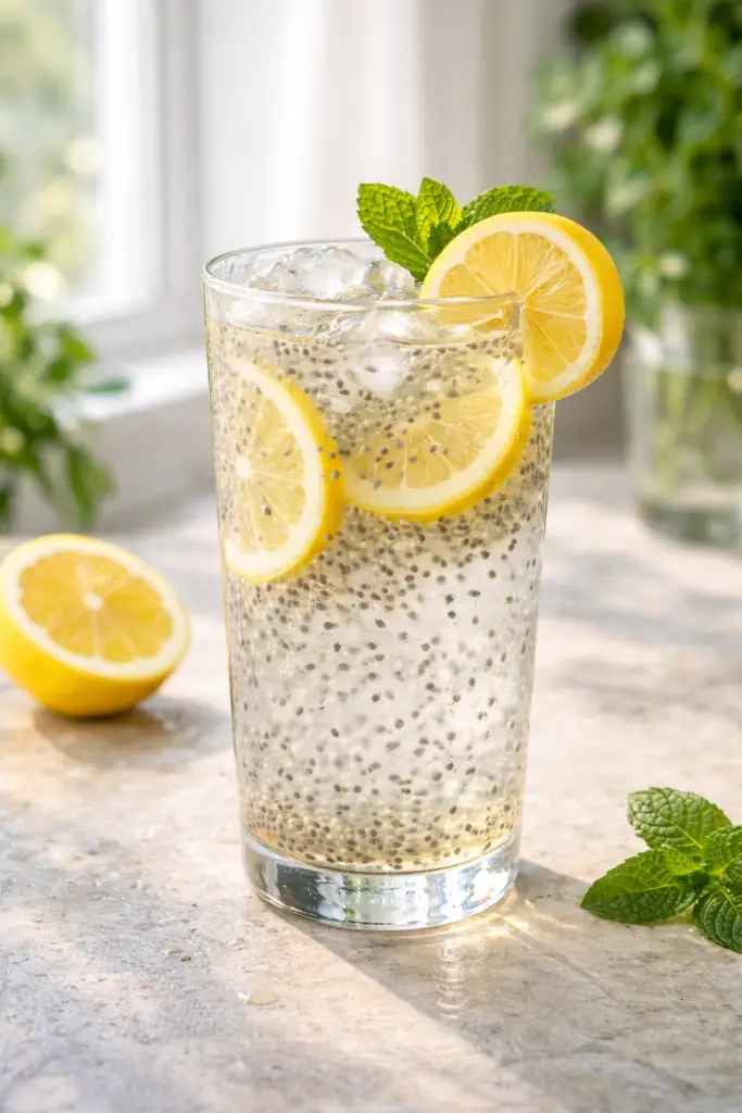 Strawberry pineapple fruit infused chia fresca drink