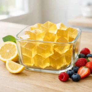 Mixing gelatin powder with warm herbal tea for gelatin cubes