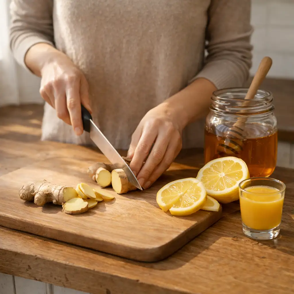 Ginger lemon honey turmeric ingredients for wellness shot