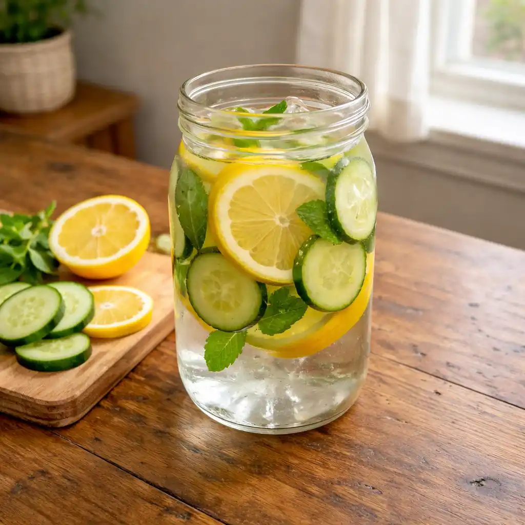 Hand holding herbal tea near a kitchen window during fasting what can you drink while fasting