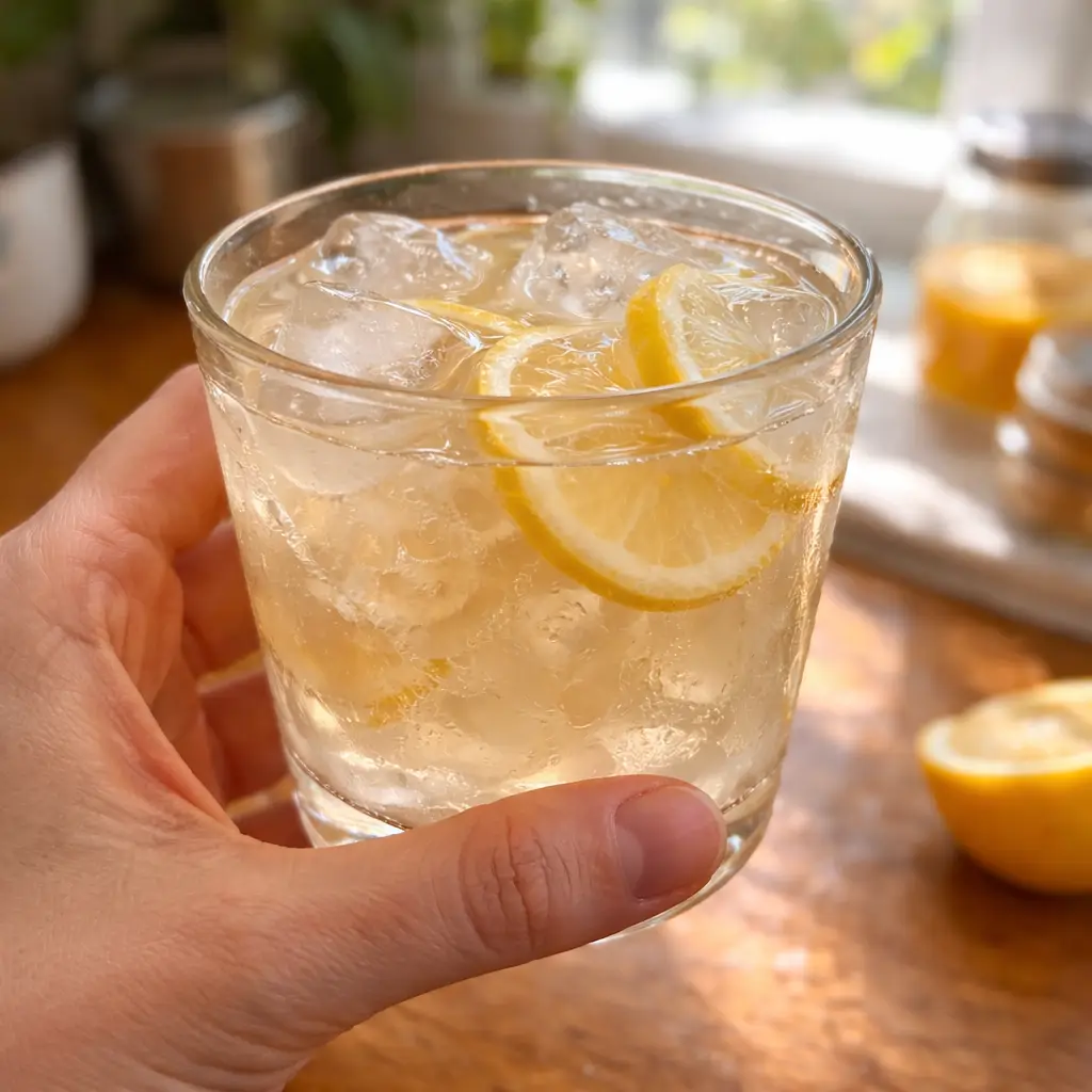 Person holding bowl of chilled gelatin snack in a cozy living room