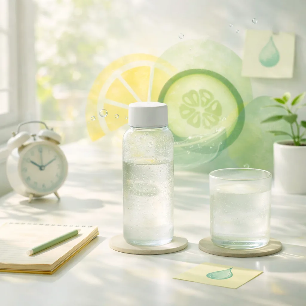 Cozy wellness moment with a person holding a clear hydration drink