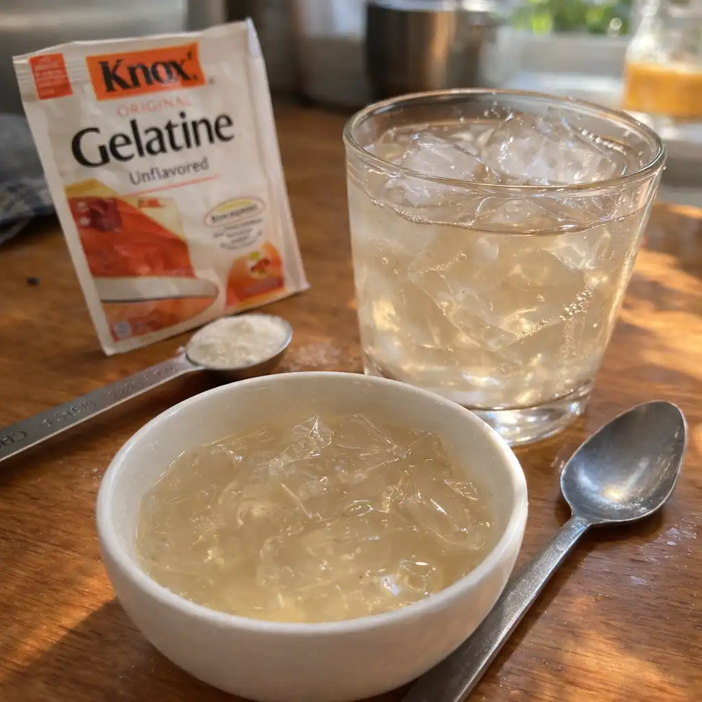 Lemon flavored ice gelatin drink in a clear glass