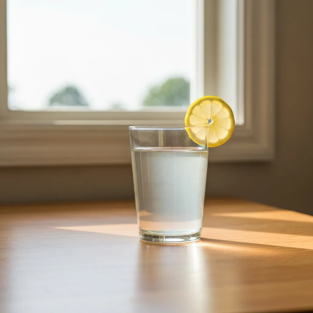 Glass of lemon water on a kitchen table during a fasting morning routine can you have lemon water while fasting