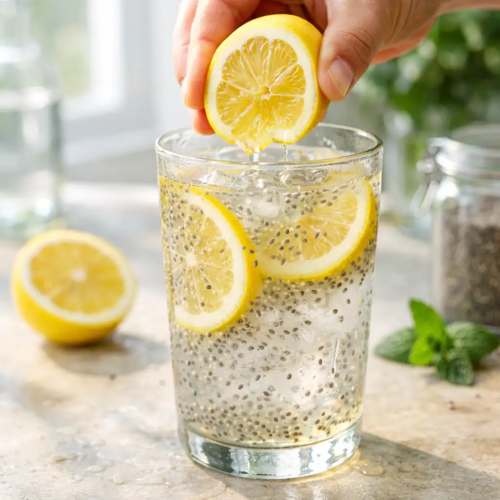 Chia fresca with mint and cucumber slices