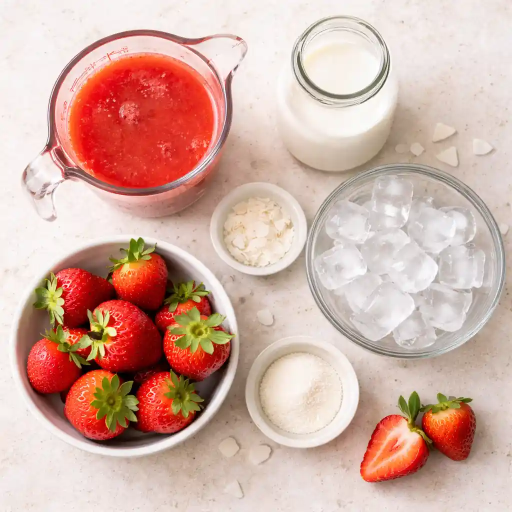 Coconut milk poured into strawberry drink