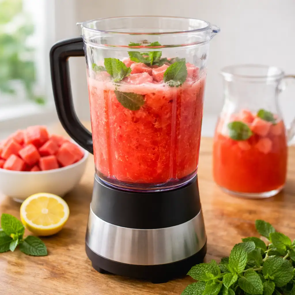 Sparkling watermelon mint summer cooler with mint garnish